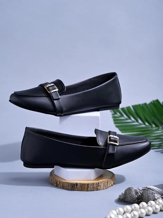 Women’s Elegant Bow Ballet Flats Designer Pattern Slip-On Shoes with Metal Buckle Accent & Comfort Sole